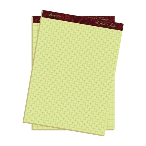 Notebooks & Pads | Ampad 22-143 Gold Fibre 8.5 in. x 11.75 in. Sheets 4 sq./in. Quadrille Rule Stapled with Perforated Sheets Pads - Canary (1-Pad) image number 0