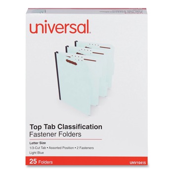Universal UNV10415 1 in. Expansion 2 Fasteners Letter Size Top Tab Classification Folders - Light Blue Exterior (25/Box)
