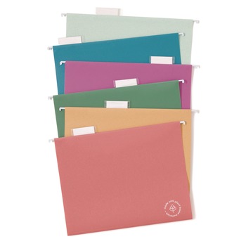 U Brands 6596U01-12 1/5-Cut Tabs Letter Size U-Eco Hanging File Folders - Assorted (12/Pack)