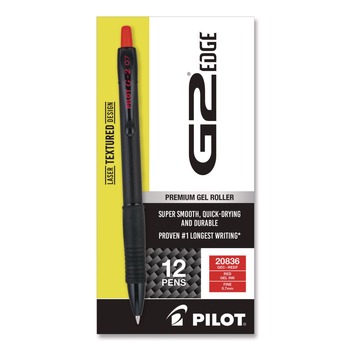 OFFICE AND OFFICE SUPPLIES | Pilot PIL20836 G2 Edge Premium Gel Roller Pen, Retractable, Fine 0.7 mm, Red Ink, Black/Red Barrel, Dozen
