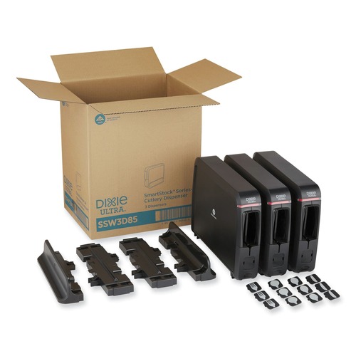 Cutlery | Dixie SSW3D85 SmartStock 12.44 in. x 11.17 in. x 10.5 in. Wrapped Cutlery Dispenser - Black (1/Carton) image number 0