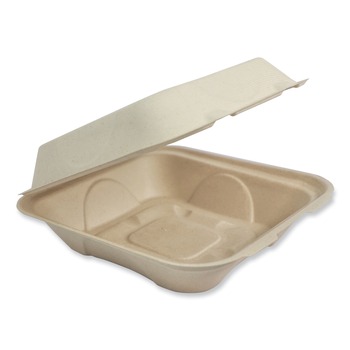World Centric TO-SC-U9-LFP 9.2 in. x 9.1 in. x 3.2 in. Paper Fiber Hinged Containers - Natural (300/Carton)