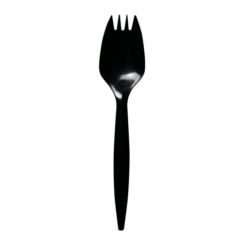 Cutlery | Boardwalk BWKSPORKBLPP Mediumweight Polypropylene Plastic Spork Cutlery - Black (1000/Carton) image number 0