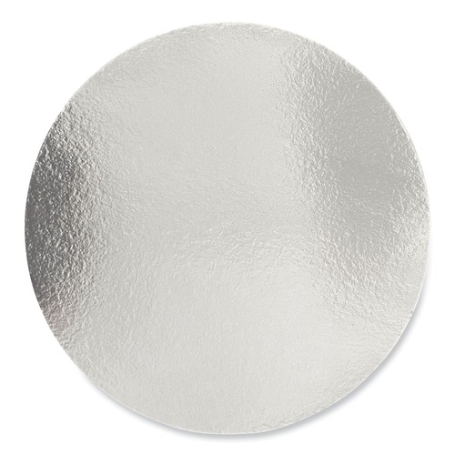 Food Trays, Containers, and Lids | Boardwalk BWKROUND9FLID 9 in. Flat Paper Lids for Aluminum Round To-Go Containers - Silver (500/Carton) image number 0