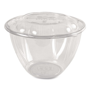 BOWLS AND PLATES | Eco-Products EP-SB48 48 oz. Renewable and Compostable Plastic Salad Bowls with Lids - Clear (150/Carton)