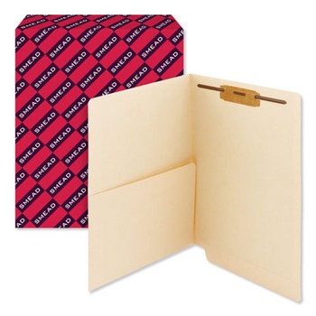 Smead 34100 0.75 in. Expansion 1 Fastener Letter Size Interior Front-Cover Pocket Heavyweight End Tab Fastener Folders - Manila (50/Box)