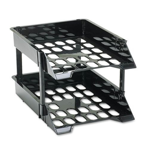 Desktop Organizers | Deflecto 63304 SuperTray 11 in. x 14.88 in. x 2.5 in. 2 Sections Letter to Legal Size Files Countertop Tray Set - Black (1-Set) image number 0