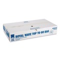 Food Service | AmerCareRoyal RPWB1919 19 in. x 9.5 in. x 19 in. Take-Out Labeling Cut-Out Handles Wave Top To-Go Bags - White/Blue/Red (500/Carton) image number 0