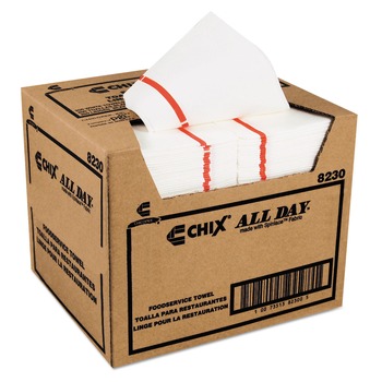 Chix 8230 12.25 in. x 21 in. 1-Ply Foodservice Towels - White/Red Stripe (200/Carton)