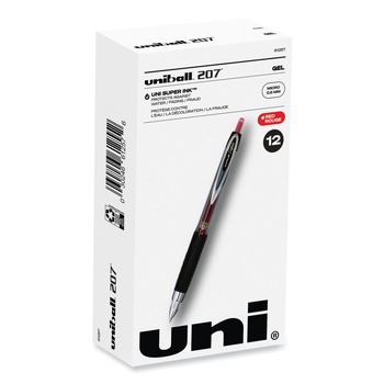 uni-ball 61257 Signo 207 0.5 mm Retractable Gel Pen - Red Ink/Smoke/Black/Red Barrel/Fine (1-Dozen)