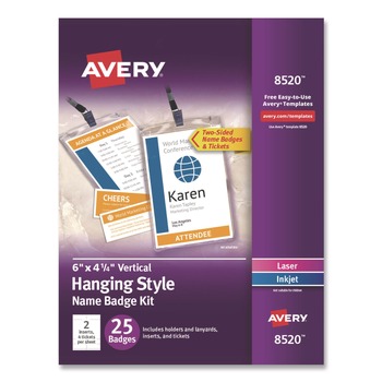 Avery 08520 4.25 in. x 6 in. Top Load Lanyard-Style Badge Holder with Laser/Inkjet Inserts - White (25/Pack)