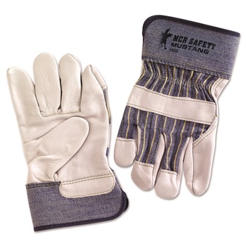CLEANING GLOVES | MCR Safety 1935XL Mustang Leather Palm Gloves - X-Large, Blue/Cream (1-Dozen)