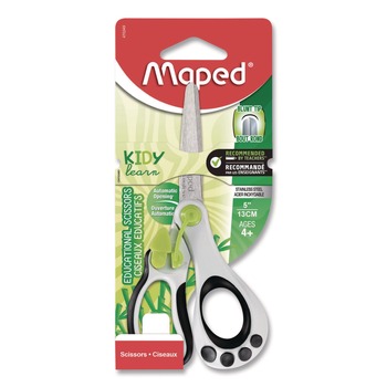 Maped Helix 470249US Kidy 5.41 in. Long 2 in. Cut Length Spring-Assisted Educational Rounded Tip Scissors - Straight White/Black Handle