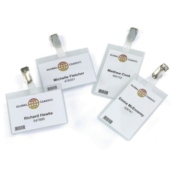 Durable 800519 Vertical/Horizontal Clip ID/Security Card Holder Set - Clear (25/Pack)