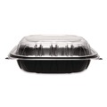 Food Trays, Containers, and Lids | Karat FP-PHC99PP-1C Polypropylene Plastic Hinged Container 9 x 9 x 3 Black/Clear Plastic 50/Pack 3 Packs/Carton image number 5