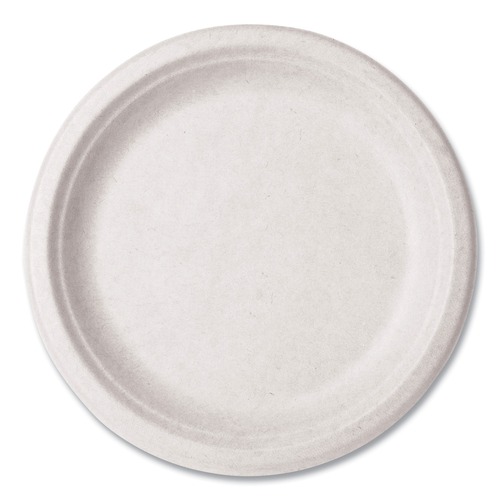 Bowls and Plates | Vegware VW-P013NFA 9 in. Diameter Nourish Molded Compostable Fiber Plate Tableware - White (500/Carton) image number 0