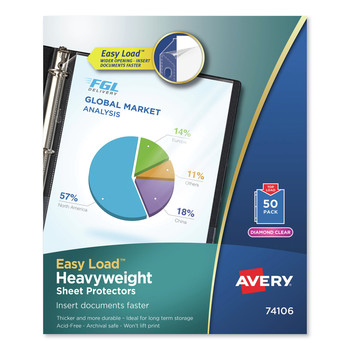 Avery 74106 Letter Size Heavy Gauge Top-Load Poly Sheet Protectors - Diamond Clear (50/Box)