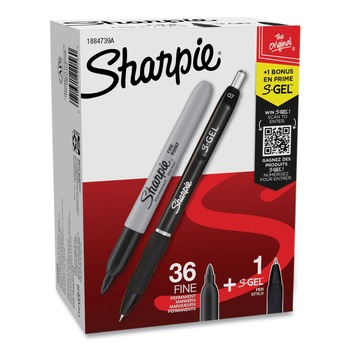 Sharpie 1884739 Fine Tip Permanent Marker Value Pack with S-Gel 0.7 mm Black Ink Pen - Black (36/Pack)