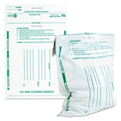 Retail Store Supplies | Quality Park QUA45228 10 in. x 13 in. Poly Night Deposit Bags with Tear-Off Receipt - White (100/Pack) image number 0