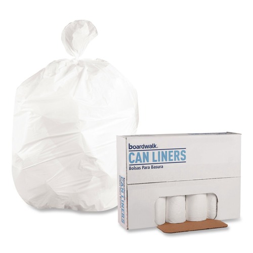 Trash & Waste Bins | Boardwalk H4823LWKR01 10 Gallon 0.4 mil 24 in. x 23 in. Perforated Roll Low-Density Waste Can Liners - White (25 Bags/Roll, 20 Rolls/Carton) image number 0