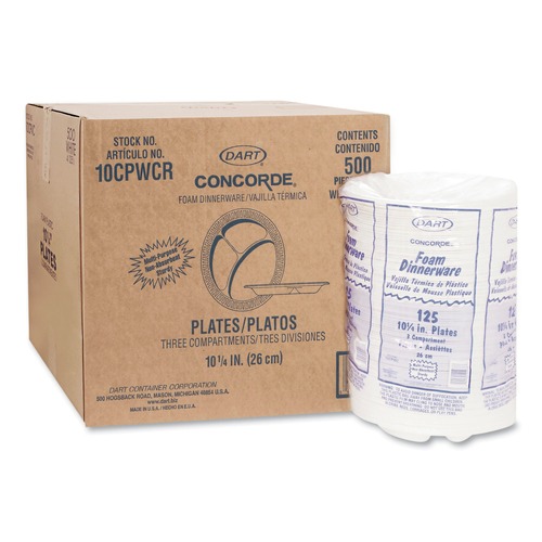  | Dart 10CPWCR 10-1/4 in. Diameter 3-Compartment Concorde Foam Plate - White (500/Carton) image number 0