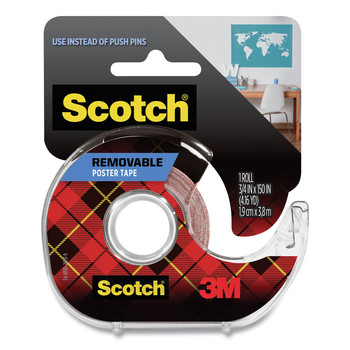 Scotch 109S 1 in. Core 0.75 in. x 12.5 ft. Wallsaver Removable Poster Tape with Dispenser - Clear (1-Roll)