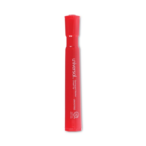 Permanent Markers | Universal UNV07052 Broad Chisel Tip Permanent Marker - Red (1 Dozen) image number 0