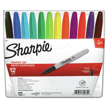 Sharpie 30072 Fine Bullet Tip Permanent Marker - Assorted Colors (12/Set)