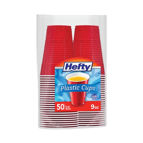 Just Launched | Hefty PAC C20950 Easy Grip Disposable Plastic 9 oz. Party Cups - Red (50/Pack, 12 Packs/Carton) image number 0