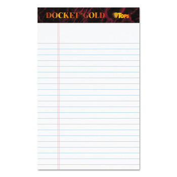 TOPS 63910 (50) White 5 in. x 8 in. Sheets Narrow Rule Docket Gold Ruled Perforated Pads (12/Pack)