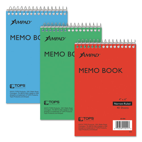 Retail Store Supplies | Ampad 45-094 (40) 4 in. x 6 in. White Sheets Narrow Rule Memo Pads - Assorted Cover Colors (3/Pack) image number 0