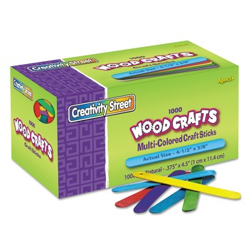 Creativity Street PAC3775-02 4.5 in. x 0.38 in. Colored Wood Craft Sticks - Assorted (1000/Box)