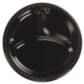  | Chinet 81430 10.25 in. Diameter Heavyweight Plastic 3-Compartment Plates - Black (500/Carton) image number 1