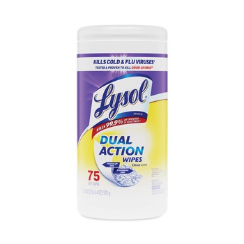 LYSOL Brand 19200-81700 7 in. x 7.5 in. 1-Ply Dual Action Disinfecting Wipes - Citrus Scent White/Purple