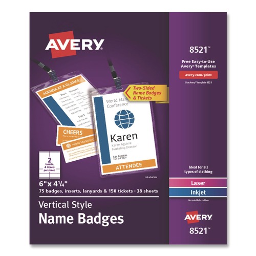 Avery | Avery 08521 4.25 in. x 6 in. Top Load Lanyard-Style Badge Holder with Laser/Inkjet Inserts - White (75/Pack) image number 0
