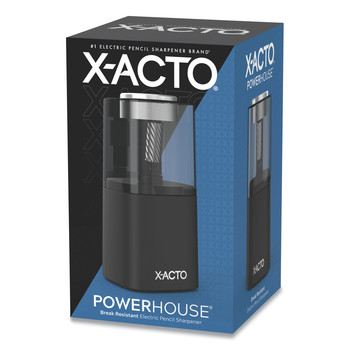 PENCIL SHARPENERS | X-ACTO 1799X 3 in. x 3 in. x 7 in. AC-Powered Powerhouse Office Electric Pencil Sharpener - Black/Silver/Smoke
