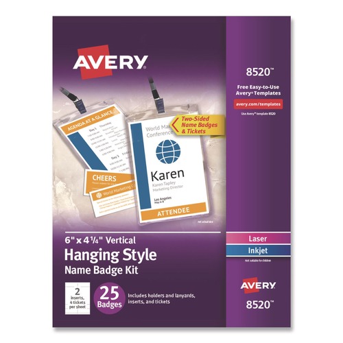 Label & Badge Holders | Avery 08520 4.25 in. x 6 in. Top Load Lanyard-Style Badge Holder with Laser/Inkjet Inserts - White (25/Pack) image number 0