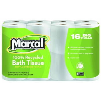 PRODUCTS | Marcal 16466 2 Ply Septic Safe 4 in. x 4 in. 100% Recycled Bath Tissues - White (16/Pack)