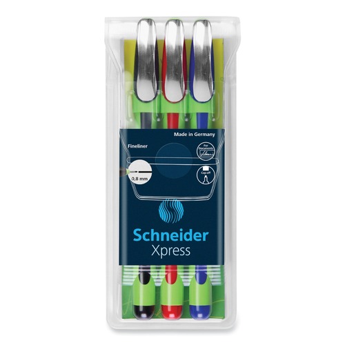 Pens | Schneider 190093 0.8 mm Xpress Fineliner Porous Point Stick Pen - Medium/Assorted Ink and Barrel Colors (3/Pack) image number 0