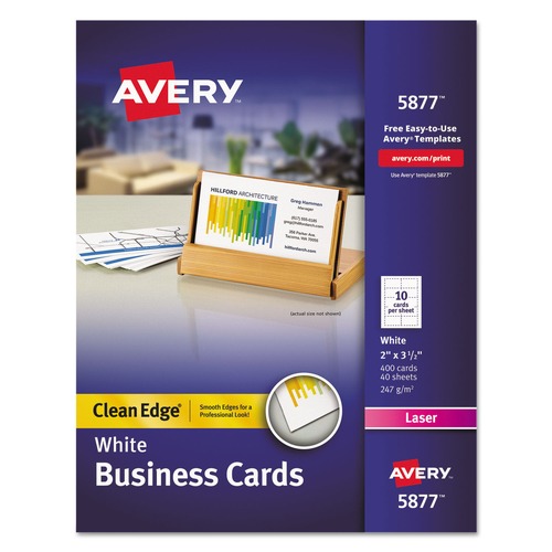 Avery | Avery 05877 2 in. x 3.5 in. Clean Edge Laser Business Cards - White (10 Cards/Sheet, 40 Sheets/Box) image number 0