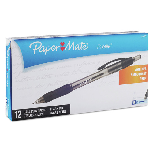 Pens | Paper Mate 89465A Bold 1.4 mm Profile Retractable Ballpoint Pen - Black Ink, Translucent Black Barrel (1-Dozen) image number 0