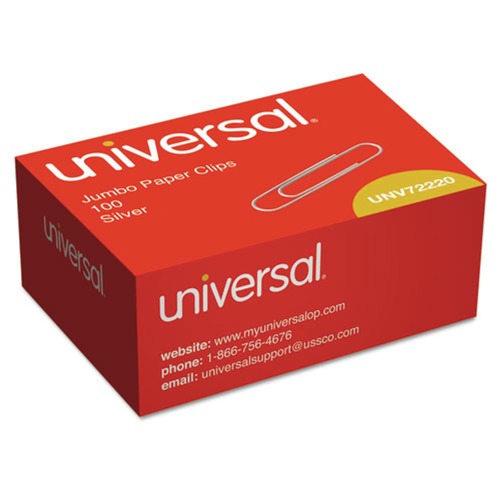 Paper Clips | Universal A7072220 Smooth Paper Clips - Jumbo, Silver (100/Box) image number 0