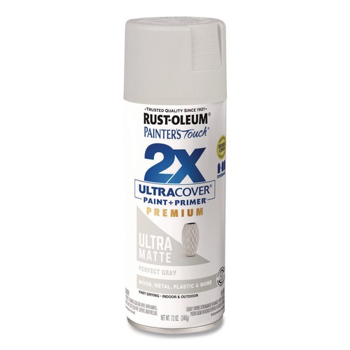 Painting | Rust-Oleum 331184 Painter's Touch 12 oz. Aerosol Can 2X Ultra Cover Spray Paint - Ultra Matte Gray image number 0