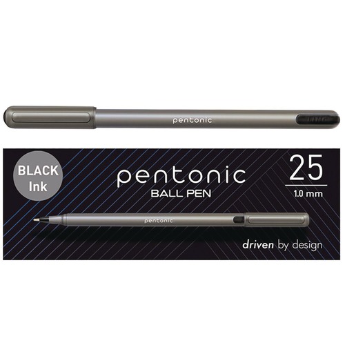 Back to School Sale | TOPS PEN12128 PENTONIC Medium 1 millimeter Stick Ballpoint Pen - Black Ink/Charcoal Gray Barrel (25/Pack) image number 0