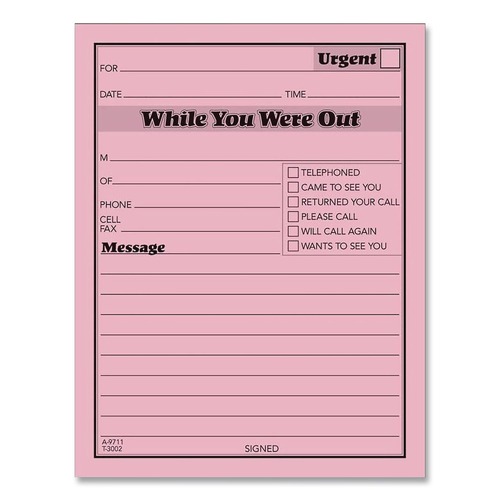 Notebooks & Pads | TOPS 3002P 4.25 in. x 5.5 in. No Copies One-Part Message Pad - Pink (1-Dozen) image number 0