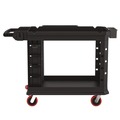 Cleaning Carts | Suncast Commercial PUCHD2645 26.5 in. x 48.78 in. x 34.81 in. 2 Shelves 6 Bins Plastic Heavy Duty Plus Utility Cart - Black image number 4