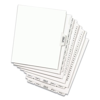 Avery 01401 Avery Style Legal 26-Tab Side Tab A Preprinted Exhibit 11 in. x 8.5 in. Index Dividers - White (25/Pack)