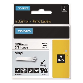 DYMO 18443 0.37 in. x 18 ft. Rhino Permanent Vinyl Industrial Label Tape - White/Black Print