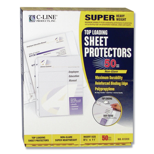 Sheet Protectors | C-Line 61008 11 in. x 8.5 in. Super Heavyweight Non-Glare Poly Sheet Protectors (50/Box) image number 0