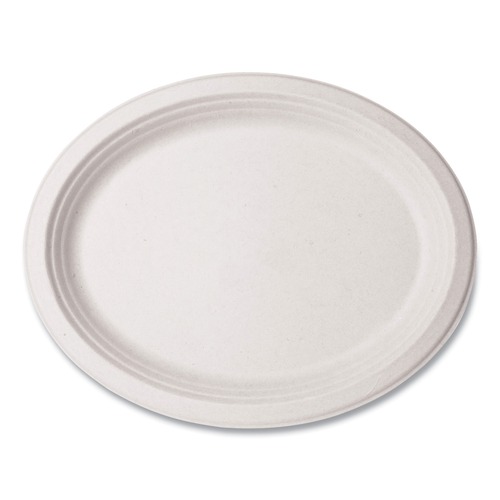 Food Trays, Containers, and Lids | Vegware VW-P009NFA 8 in. x 10 in. Nourish Molded Fiber Compostable Sugarcane Tableware Platter - White (500/Carton) image number 0
